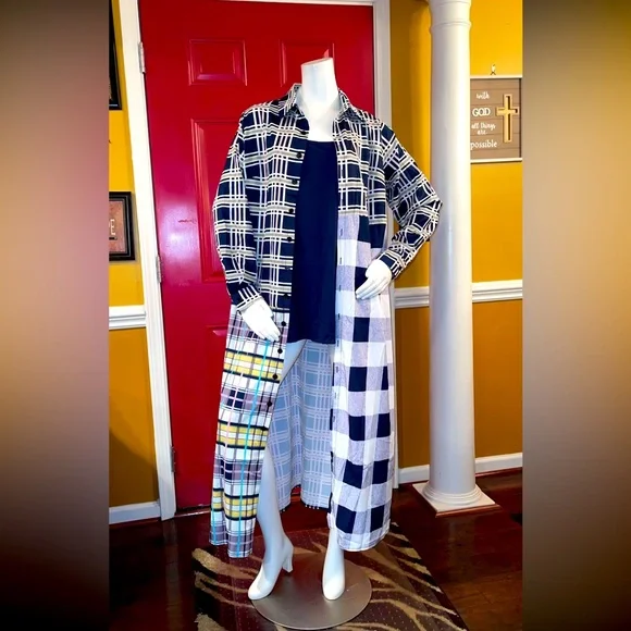 Dresses | Maxi Plaid Shirt Dress With Free Tank | Poshmark